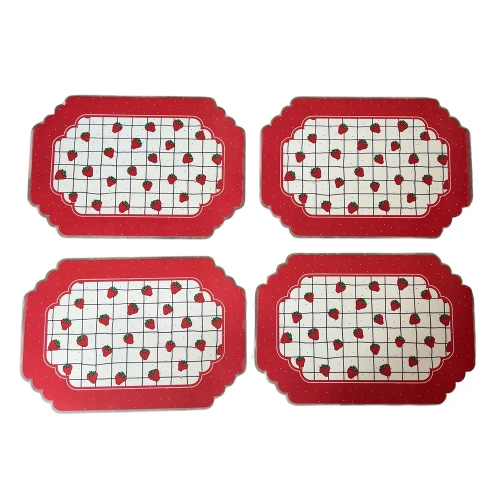 Vintage Strawberry Reversible Place Mats 1987 Made in USA | Set of 4